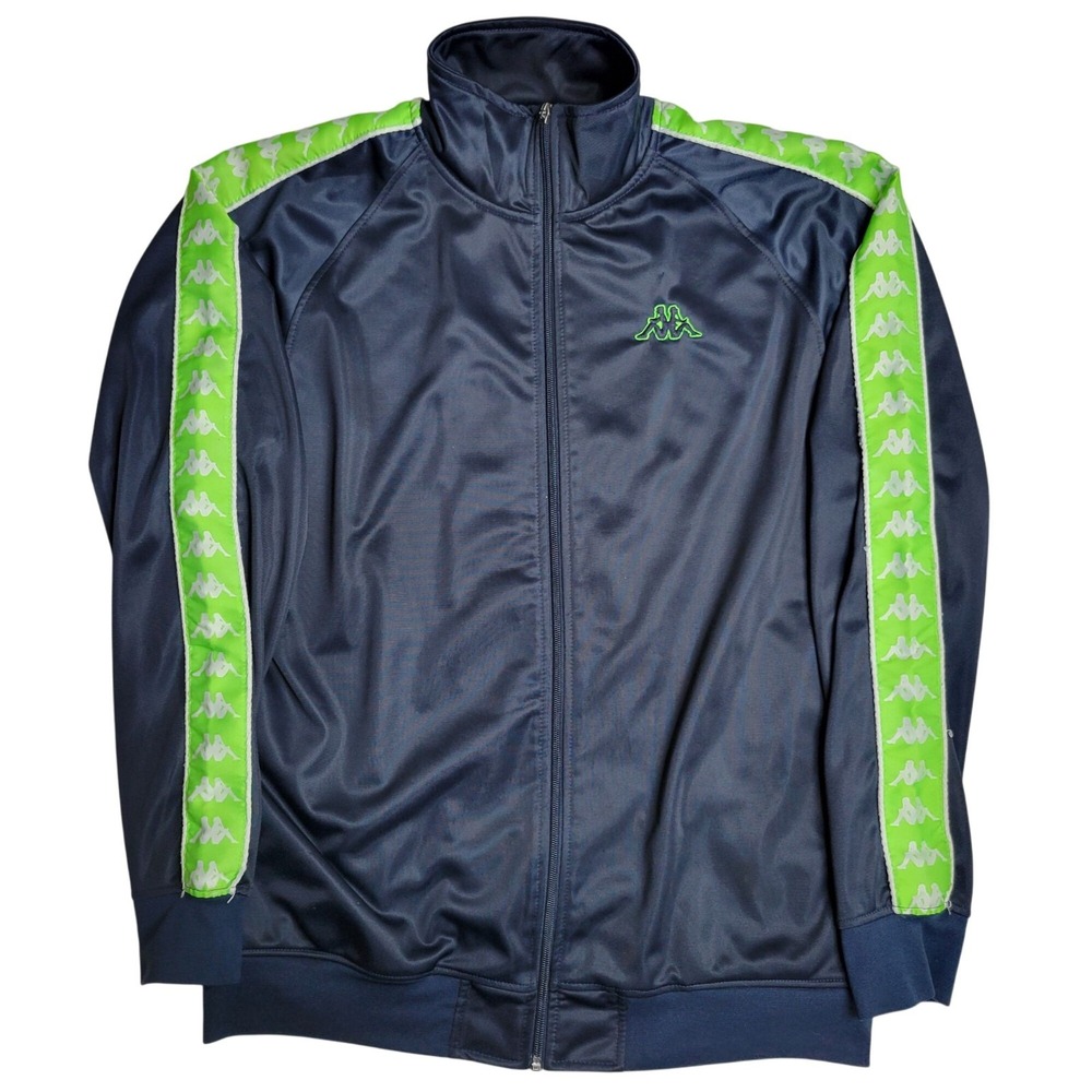Kappa Men's Track Jacket Size Large Navy &‎ Neon Green Polyester READ